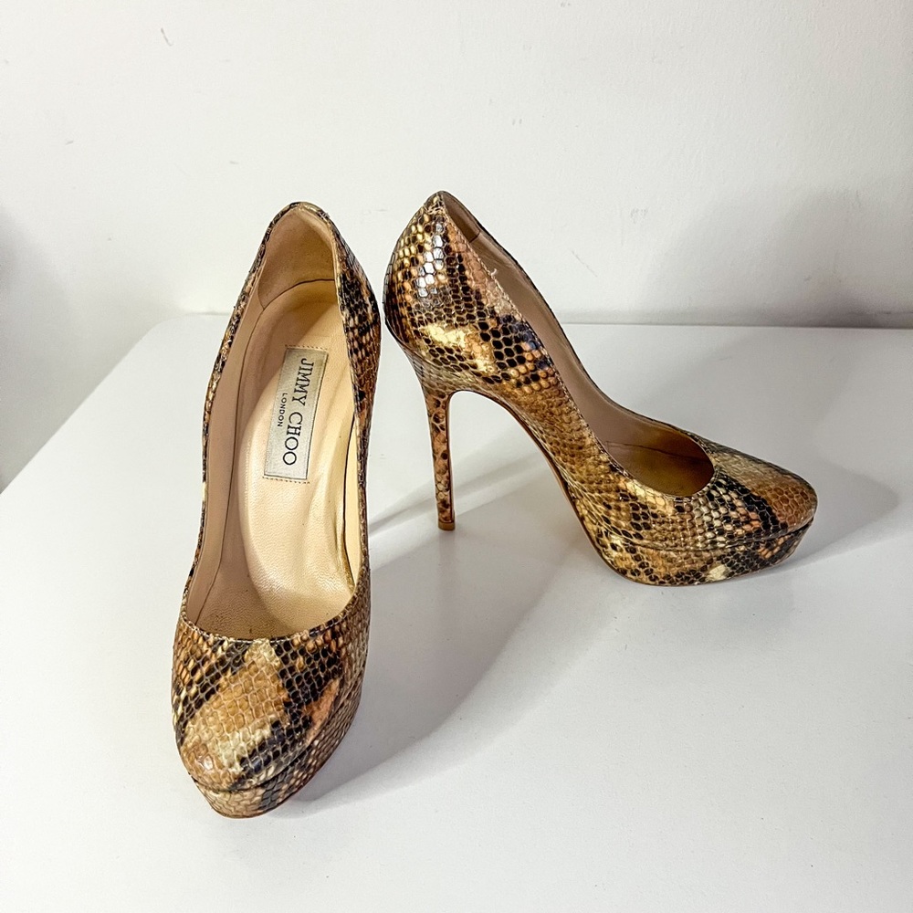 Jimmy Choo Python Embossed Platform Heels, Brown/… - image 3